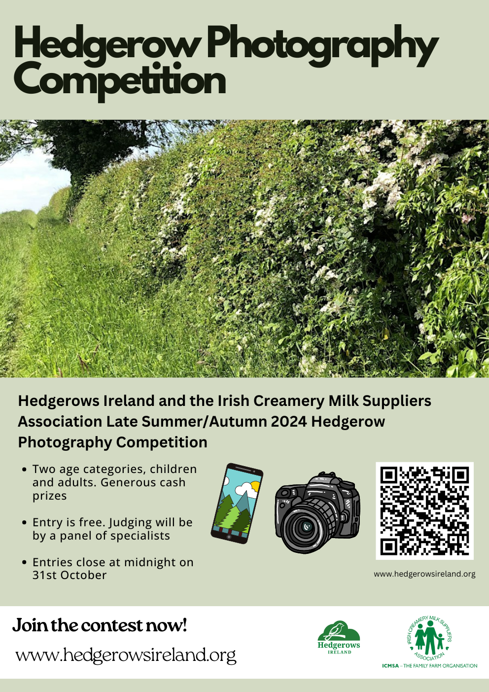 poster for a hedgrow photography competition with images of a hedge in full bloom. 