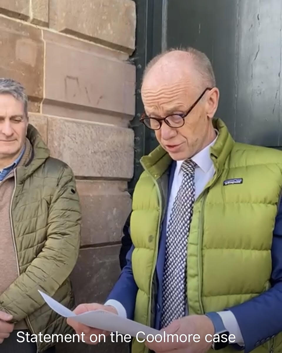 Alan Moore (with PJ O'Meara, Chair Hedgerows Ireland) reads a press statement outside Clonmel District Court following sentencing