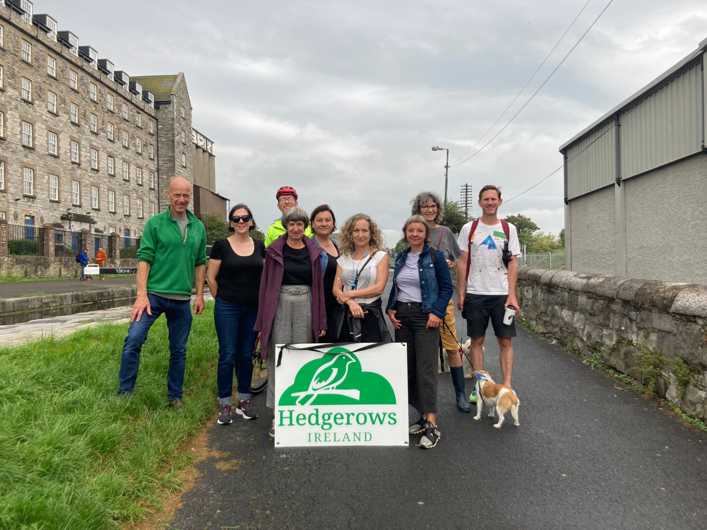 People posing at Hedgerow appreciation walk led by Hedgerows Ireland along the Royal Canal in September