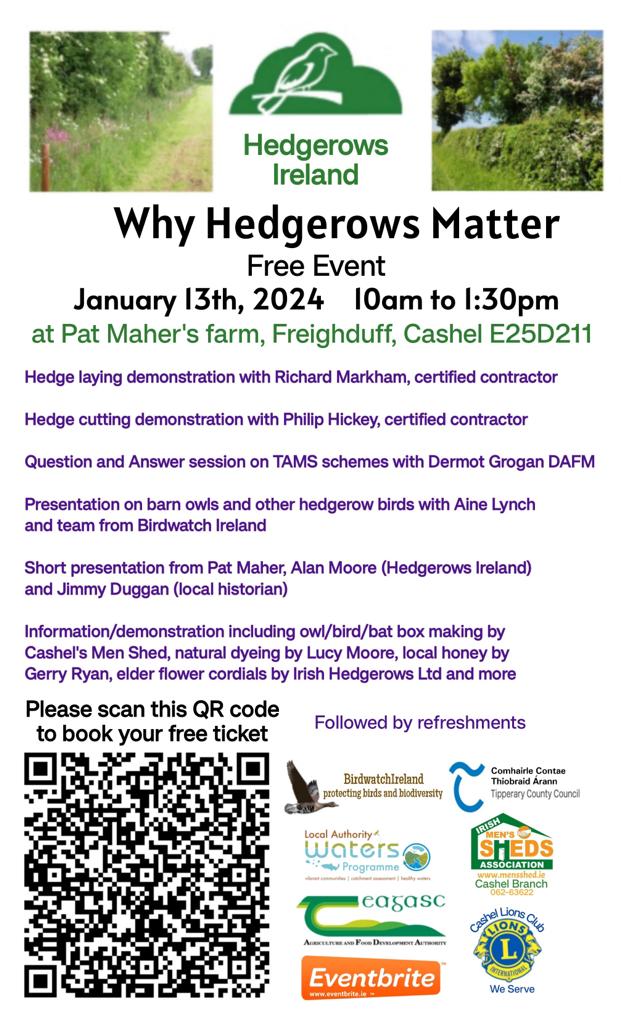 Picture of the hedgrow event in cashel january 13th. The event will include hedge cutting and hedge laying demonstrations by certified contractors Richard Markham and Philip Hickey
